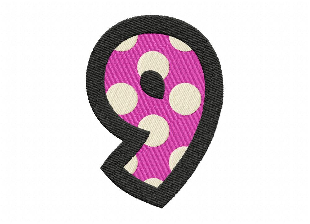Cartoony Number 9 Embroidery Design Embroidery Designs